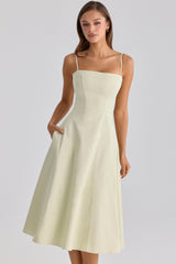 Dolly Matcha Green Cotton Flared Midi Sundress