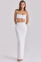 Lyra White Cotton V Back Draped Maxi Skirt
