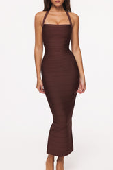 The Silhouette Burnt Sugar Halter Neck Bandage Maxi Dress
