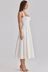 Claudia White Cotton Halter Neck Midi Dress