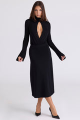 Asti Black A-Line Midi Skirt