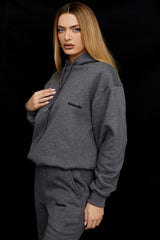 Halo Dark Grey Cotton Fleece-Back Oversized Hoodie