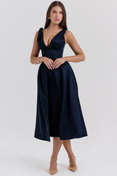 Paloma Midnight Twist Strap Satin Midi Dress