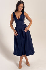 Paloma Midnight Twist Strap Satin Midi Dress