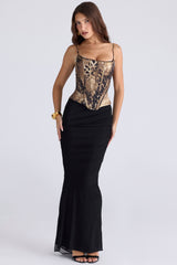 Cadie Gold Leopard Print Satin Corset Top