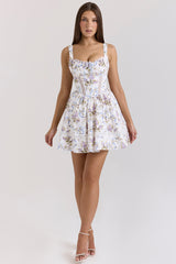 Kimmie White Floral Ribbon Print Cotton Mini Dress