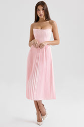 Marci Pink Pleated Midi Corset Dress