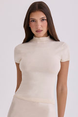 Tamra Ivory Cotton + Cashmere Short Sleeve Top