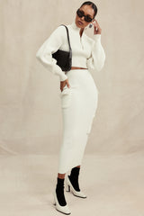 Maeve White Ribbed Knit Cargo Skirt