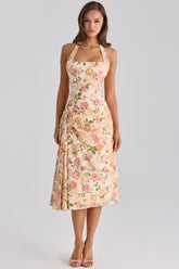 Tallulah Warm Rose Print Halter Neck Cotton Midi Dress