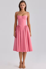 Samaria Raspberry Cotton Twill Corset Midi Dress