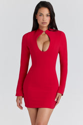 Lotus Red Crepe Keyhole Silhouette Mini Dress