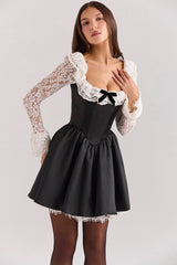 Cleora Black Lace Ruffle Mini Dress