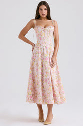 Clarabelle Pink Meadow Print Cotton Midi Sundress