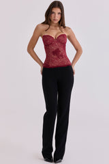 Yara Wine Lace Strapless Corset Top