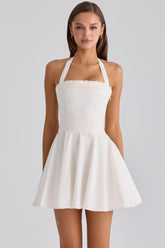 Cosette White Broderie Anglais + Cotton Halter Neck Mini Dress