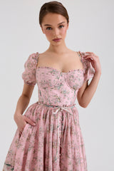 Penelope Pink Floral Chiffon Midi Dress