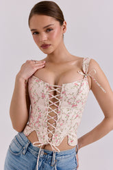 Callie Cream Vintage Floral Cotton Corset Top
