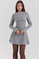 Angelique Grey A-Line Long Sleeve Mini Dress