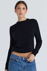 Rochelle Black Cashmere + Wool Crew Neck Sweater