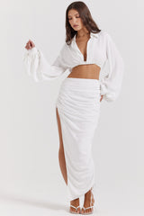 Palmer White Plunge Blouson Top
