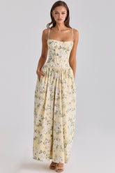 Rona Lemon Floral Print Cotton Maxi Dress