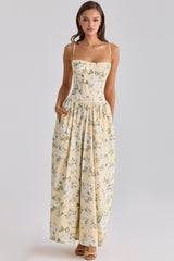 Rona Lemon Floral Print Cotton Maxi Dress