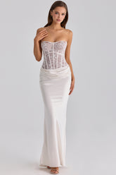 Ayana White Lace + Satin Maxi Corset Dress