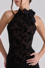 Natalya Black Lace High Neck Top With Detachable Bow