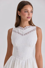 Scarlett White Embroidered Cotton Lace Trim Mini Dress