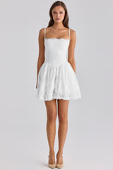 Chloe White Custom Lace + Cotton Broderie Anglaise Mini Dress