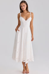 Tatiana White Cotton Broderie Anglaise Midi Sundress
