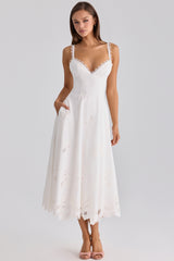 Tatiana White Cotton Broderie Anglaise Midi Sundress