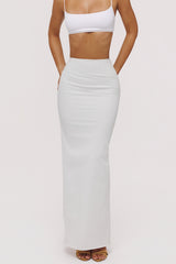 Lyra White Cotton V Back Draped Maxi Skirt