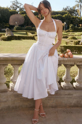 Adabella White Cotton Halter Sundress