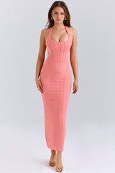 Lusilla Coral Stretch Mesh Halter Neck Midi Dress