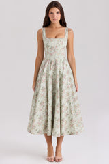Mariabella Sage Floral Print Cotton Midi Dress