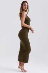 Fayette Khaki Soft Fluffy Knit Maxi Dress