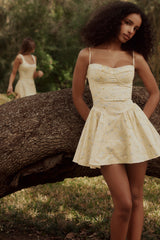 Samaria Lemon Floral Print Cotton Corset Mini Dress