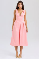 Paloma Peach Satin Pleated Midi Dress