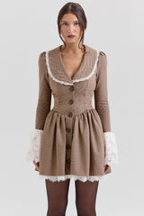 Sable Brown Puppytooth Check Mini Dress