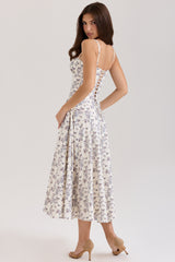 Steffani Cream Stretch Cotton Floral Print Midi Sundress