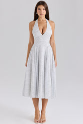 Solada Polka Dot Print Georgette Halter Sundress