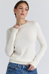 Rochelle Ivory Cashmere + Wool Crew Neck Sweater
