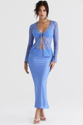 Clara Blue Satin Bias Cut Midi Skirt