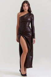 Octavia Cocoa Vegan Leather Maxi Dress