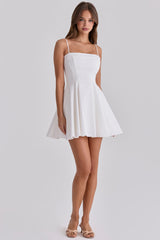 Dolly White Cotton Flared Mini Sundress