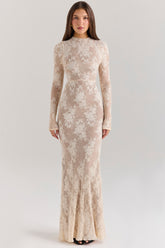 Isoline Peach Lace Maxi Dress