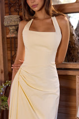 Tallulah Lemon Halter Neck Cotton Midi Dress