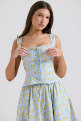 Juana Soft Blue Vintage Floral Print Cotton Top